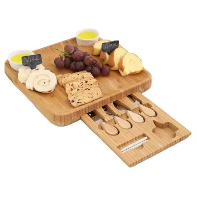 China Sustainable Premium Bamboo Cheese Board With Cutlery Set Cheese Cutting Board With Knife Set for sale