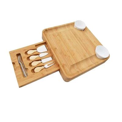 China Drawer Sustainable Square Bamboo Bread Board Thickened Bamboo Cheese Board With Cheese Tools for sale