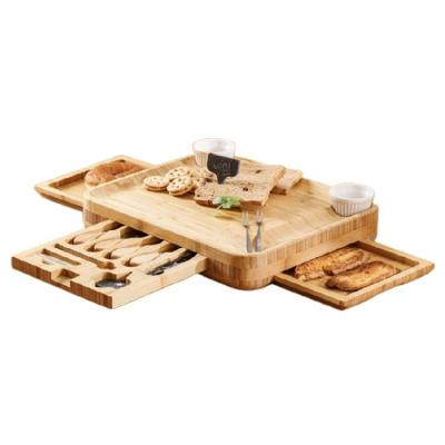 China Drawer Sustainable Square Bamboo Bread Board Thickened Bamboo Cheese Board With Cheese Tools for sale