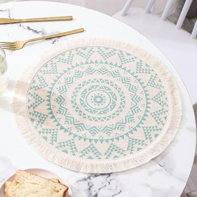 China Sustainable Fast Shipping Cotton And Woven Linen Area Rug Round Bohemian Pot Round Rug Wholesale Custom for sale