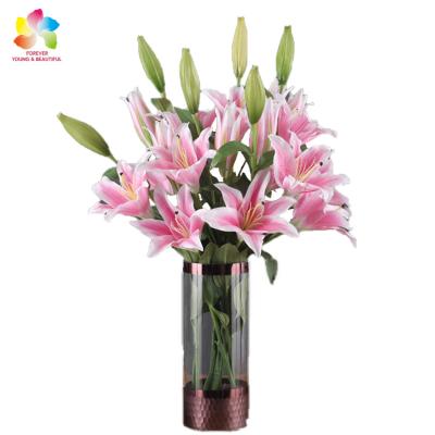 China Real Touch Faux Latax Lily Artificial Flowers Silk Lilies Plastic PU 3 Heads Real Touch Floral Bouquet Party Table Centerpieces Home Decoration for sale