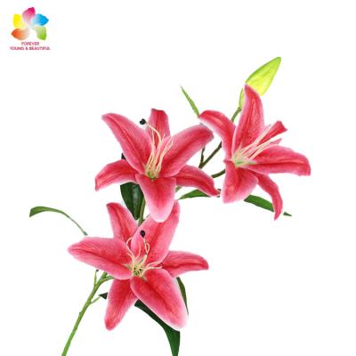 China Artificial Flowers Latex Band Real Lily Bouquet Pu Lily Bunch Lily For Wedding Decoration for sale