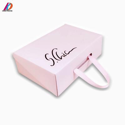 China Recycled Materials Custom Corrugated Cardboard Box Luxury Pink GIF Box With Ribbon Handle for sale