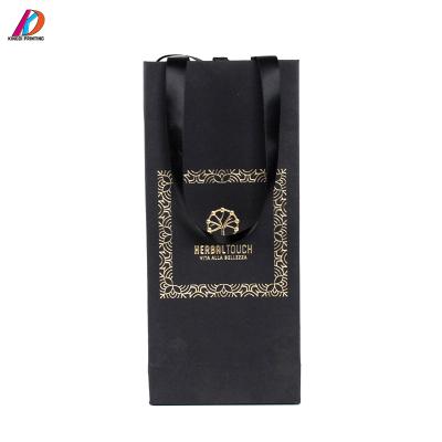 China Custom Logo Matte Black Rigid Paper Bag High Quality Recyclable For Wine Packaging for sale