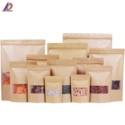 China Food Grade BIODEGRADABLE Stand Up Zip Lock Kraft Paper Bag With Clear Window for sale