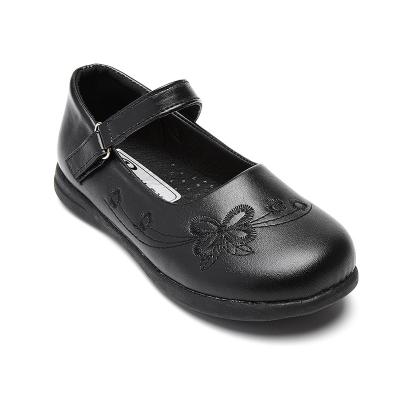 China New Design Waterproof Comfortable Wholesale Custom Children's Butterfly Embroidery School Black Shoes For Girls for sale