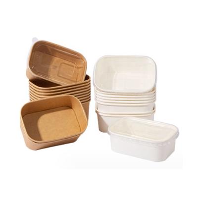 China Recycled Materials Food Grade Disposable Soup Bowl Kraft Paper Take Out Salad Bowl With Lid for sale