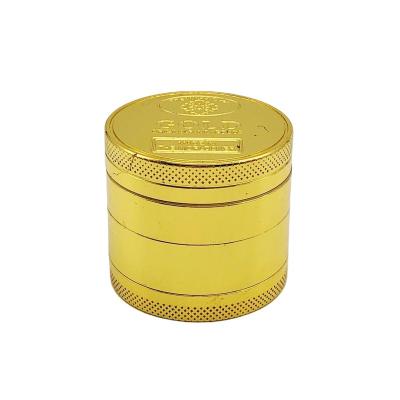 China KushKrush Stocked 4 Pieces Top Engraving Gold Bar Logo Gold Zinc Herb Grinder Solid With Free Plastic Scraper for sale