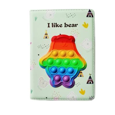 China Hardcover Book Hot Selling Silicone Cartoon Bear Stirring Person Popper Leather Notebook for sale