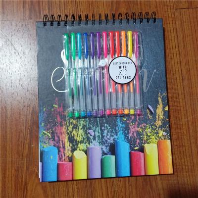 China Hardcover Fashion Square Blank Pages Drawing Protective Spiral Sketch Book A4 Art Sketchbook with Colorful Gel Pen for sale