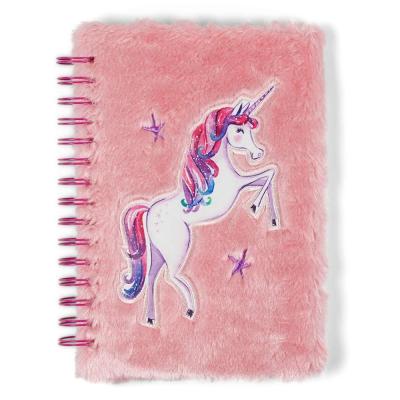 China Unicorn spiral cute pink plush spiral notebook for girls journal diary for sale