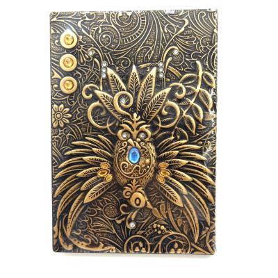 China Crystal Premium Leather Hardcover PU Notebook With Gold Emboss Logo for sale