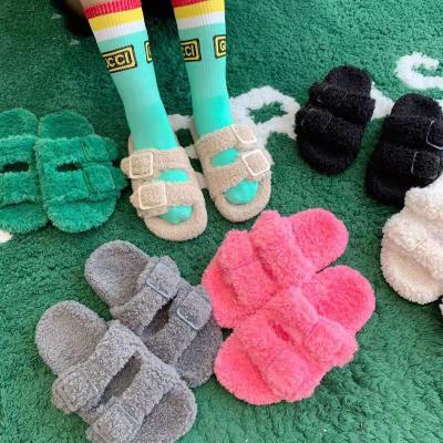 China CUSHIONING Designer Plain-Fuffy Slippers Outdoor Bouncer Animal House Fur Slipper Fur Slides for sale