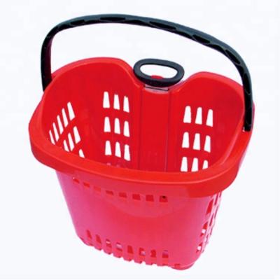 China Good Quality Environmental Friendly Hot Sale Supermarket Shopping Basket Rolling Plastic Shopping Basket With Four Wheels for sale