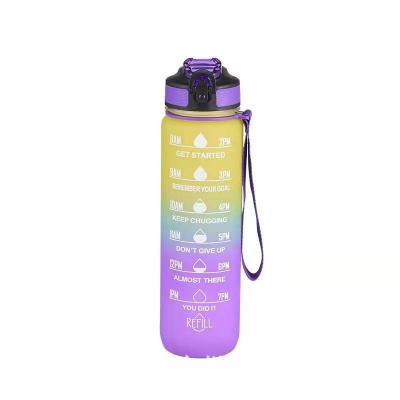 China 2022 New Summer Workout Sport Viable Custom Logo Insulated Straw Strainer Tritan 1L Motivational Plastic Water Bottles With Time Marker for sale