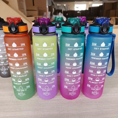 China Custom Plastic Logo Insulated Straw Strainer Tritan 1L Motivational Plastic Water Bottles SD Brand Viable Workout Sports With Time Marker for sale