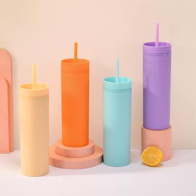 China Viable USA Warehouse BPA Free Acrylic Matte Double Wall Lean Thin Plastic Tumbler Comes With Straw And Lid for sale