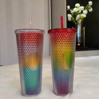 China Viable Cold Water Cup Water Bottles With Straw Reusable Hard Plastic Tumbler With Lid Coffee Mug Durian Heater Goddess Portable Cups for sale