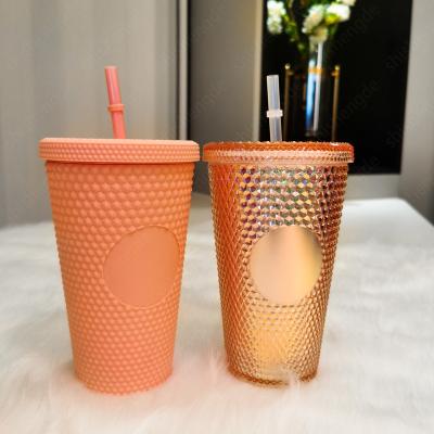 China Reusable Cold Beverage Tumbler Cups Gold Pineapple Matte Black Pink Purple Green Viable Stud Cup With Lid And Straw for sale