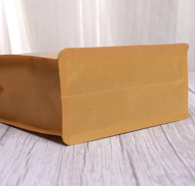 China Eco Friendly Disposable Packaging 8 Seal Kraft Paper Food Paper Box Pouch Flat Bottom Bag for sale