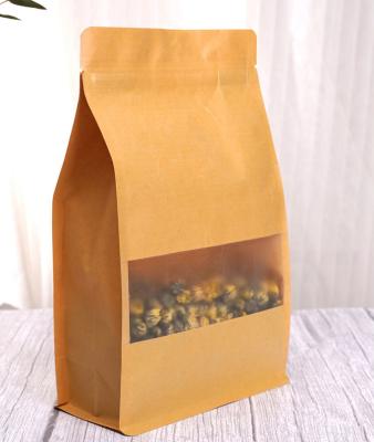 China Disposable In Pouch 8 Stock Resealable Side Flat Bottom Food Grade Kraft Paper Coffee Packaging Seal Bag for sale