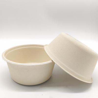 China Minimalist Biodegradable Disposable Sugarcane Bagasse Paper Pulp Mold Soup Salad Bowl with Lid Sugarcane Bagasse Bowl for sale