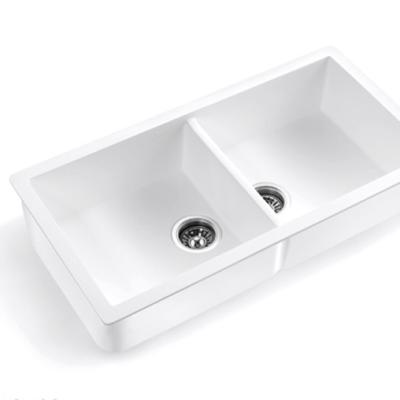 China Traditional Solid Outdoor Opaly Double Bowl Kitchen Countertop Sink for sale