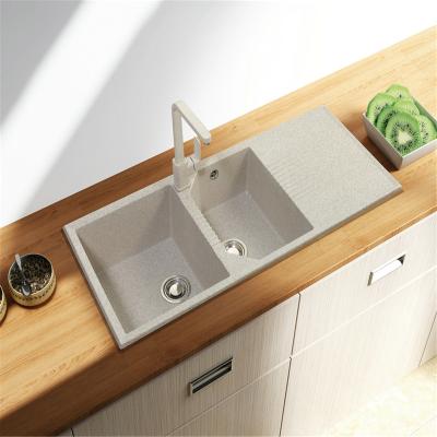 China Cheap And High Quality Without Quartz Kitchen Double Bowl Undermount Faucet Sink for sale