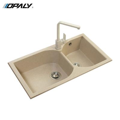 China Without Faucet Customized High Quality Quartz Double Bowl Granite Kitchen Sink Artificial Stone Sink for sale