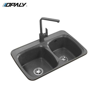 China Without Quartz Double Bowl Square Natural Stone Sink Faucet Kitchen Rectangular Kitchen Sink for sale