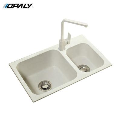 China Wholesale Quartz Plant Stone Sink Basin Double Faucet Factory Granite Bowl Kitchen Sink for sale