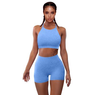 China 2021 popular breathable beagmg low price sport wear women yoga set high waist tank top yoga bra sports yoga shorts set for sale