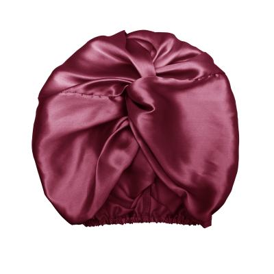 China Environmental Friendly Customize Size Wine Color Hair Layers 100% Pure Silk Hair Band Haircap Turban Drying Double Layers en venta