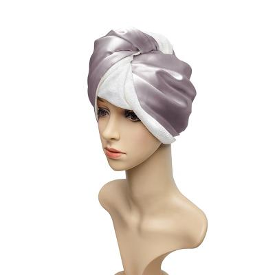 China QUICK DRY custom size logo mulberry silk and bamboo microfiber head towel drying hair turban for girls woman for sale