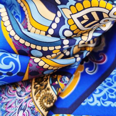 China 100% Fashion Style Ladies Soft Baroque Silk Memory Silk Blue Feeling Scarf for sale