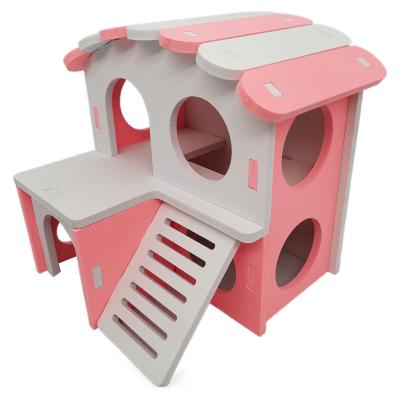 China Wooden Hamster House Double-Layer Hamster Villa Djungarian Small Hamster House Sleeping Room Breathable Colorful Eco-Friendly Board Large for sale