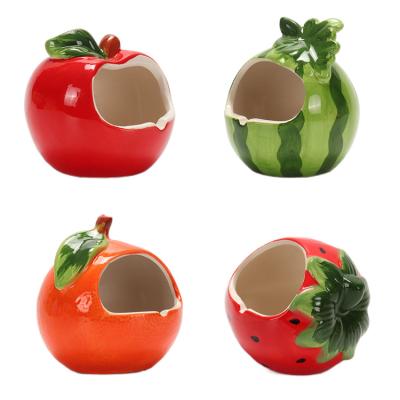 China HongQiang Ceramic Apple Shape Hamster Viable Cool Sleeping Nest For Summer Mini Cool Hideout For Small Animals for sale