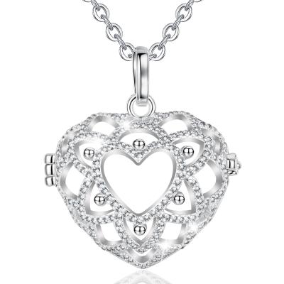 China Women's Heart Pregnancy Mom Music Harmony Chime Ball Locket Pendant Necklaces CLASSIC Chains Silver Plated CZ Link Chain for sale