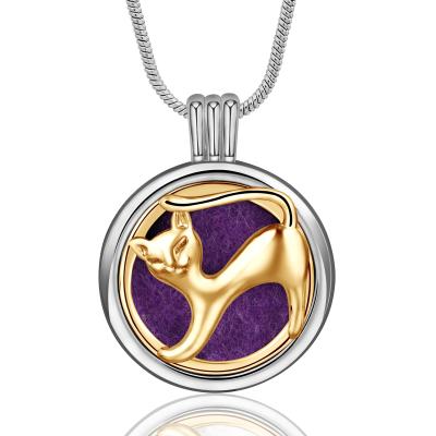 China Fashionable Cute Silver Cat Crystal Custom Animal Perfume Bottle Pendant Necklaces for sale