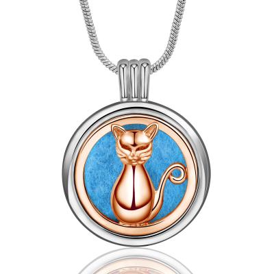 China Custom Silver Merryshine Cat Round Jewelry Perfume Necklace Fashionable Animal Bottle Pendant Necklaces for sale