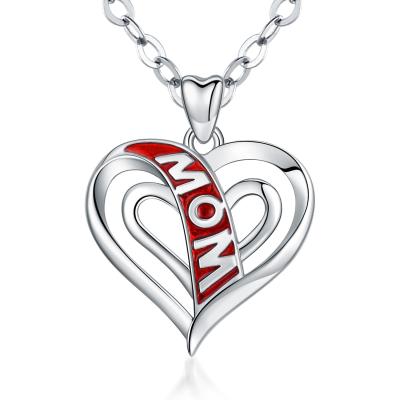 China New Design Trendy Custom Letter Crystal Mother Love Heart Chain Mom Pendant Necklace for sale