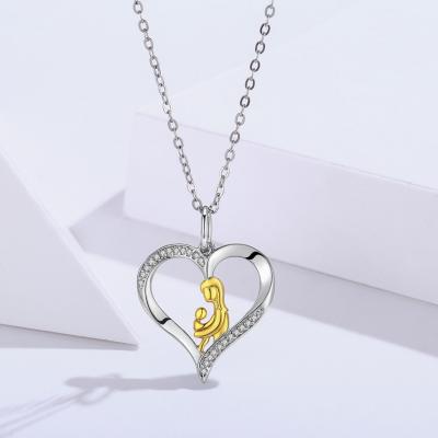 China Trendy Fashion 925 Sterling Silver Gold Plated Newborn Mom and Baby Mother's Gift Pendant Necklace for sale