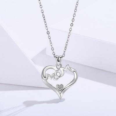 China Trendy Mother's Day Gift Fashion 925 Sterling Silver Children's Mother Love For Mom Love Heart Pendant Necklace for sale