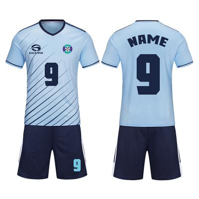 China Sets football 2021 cheap football uniform sky soccer uniform plain plain men shorts blue custom jersey for sale