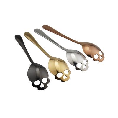 China Viable 304 Stainless Steel 4 Colors Stainless Steel SkullHead Shape Dessert Food Grade Ice Cream Candy Tea Spoon Tableware for sale