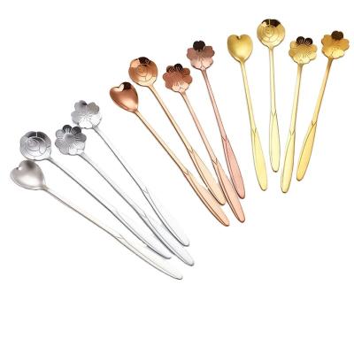 China Sustainable Flower Shape Long Handle Stainless Steel Tea Teaspoon Kitchen Tools 18cm for sale