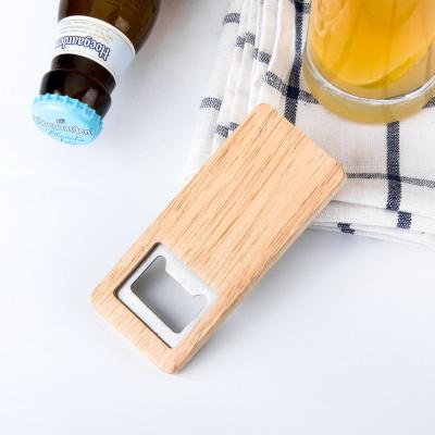 China Sustainable High Quality Wooden Handle Stainless Steel Beer Bottle Opener Square Openers Eco Friendly for sale