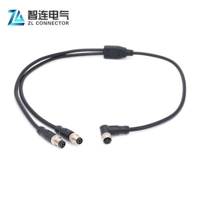 China M12 Automation Y-splitter Connector Assembly A-coding M12 5pin Connector Two Male To A Female Connectors Molded PUR PVC 30Cm Cable for sale