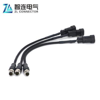 China 5pin Automation Male DC Jack Connector m8 20cm Custom Braided Wire With TE Auto Connector for sale