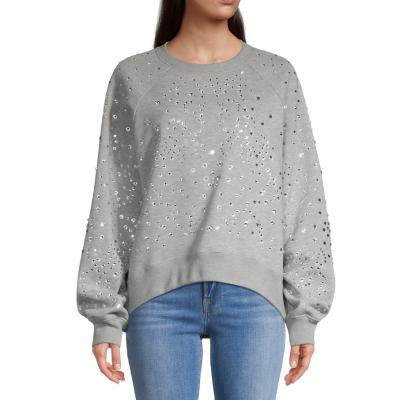 China Women's Breathable Cotton Blend Fleece All Over Rhinestone Crewneck Sweatshirt for sale